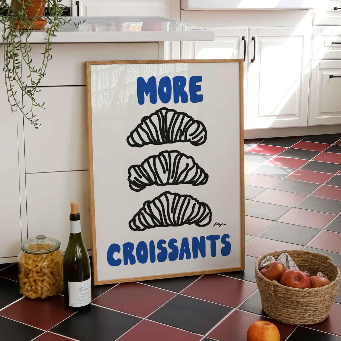 Croissant Print Fun Kitchen Wall Art Coffee Nook Decor