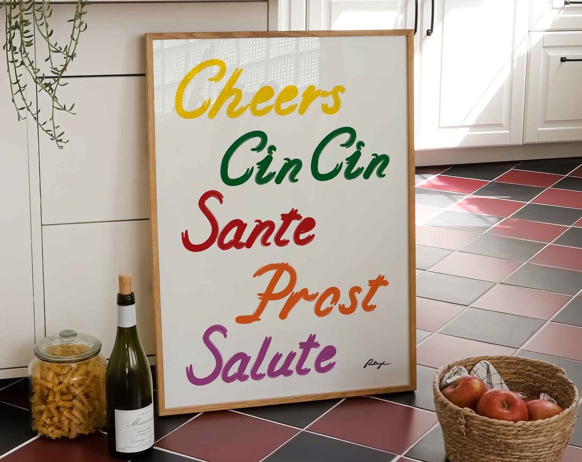 Cheers Cin Cin Sante Prost Salute Multicolor Kitchen Party Poster