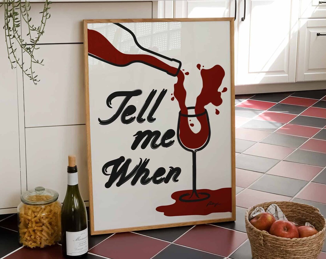 Hand Drawn Wine Retro Cocktail Bar Cart Art Print