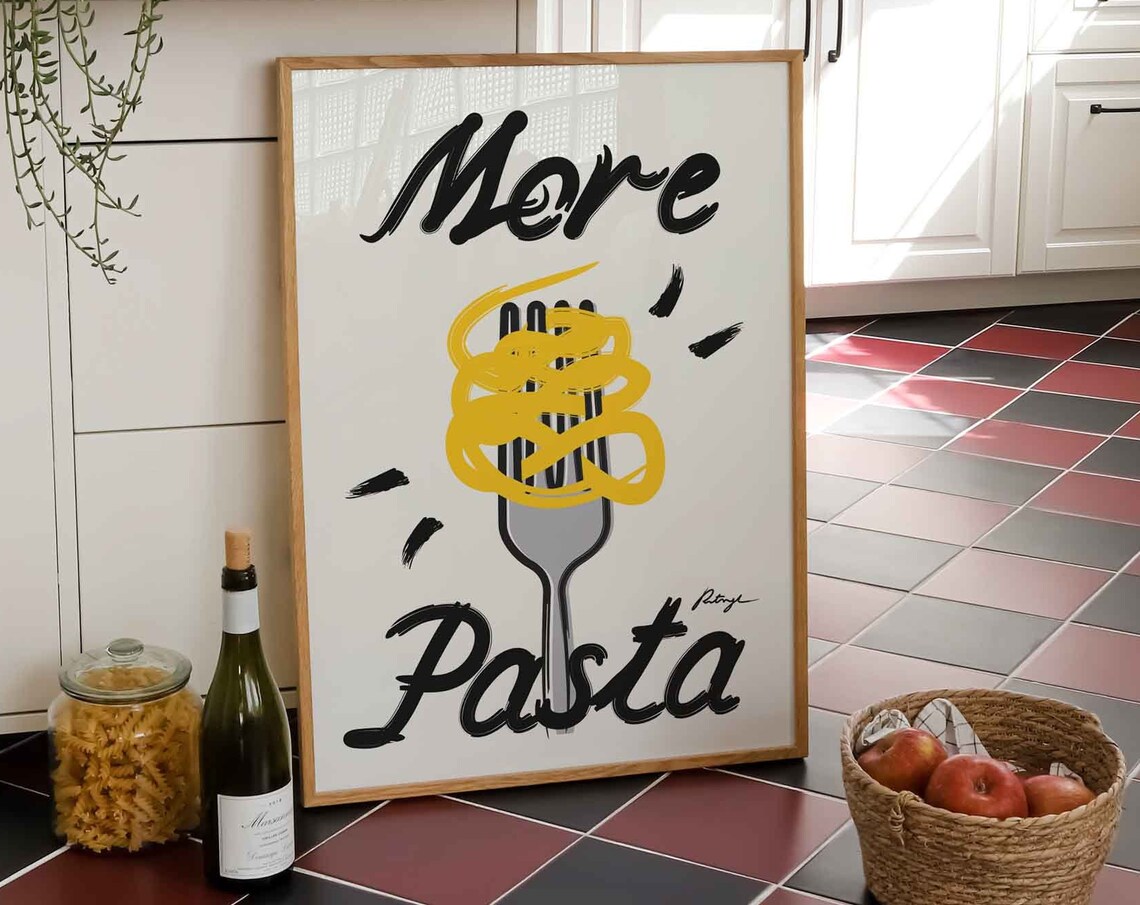 Spaghetti Print Vintage Pasta Poster, Kitchen Decor