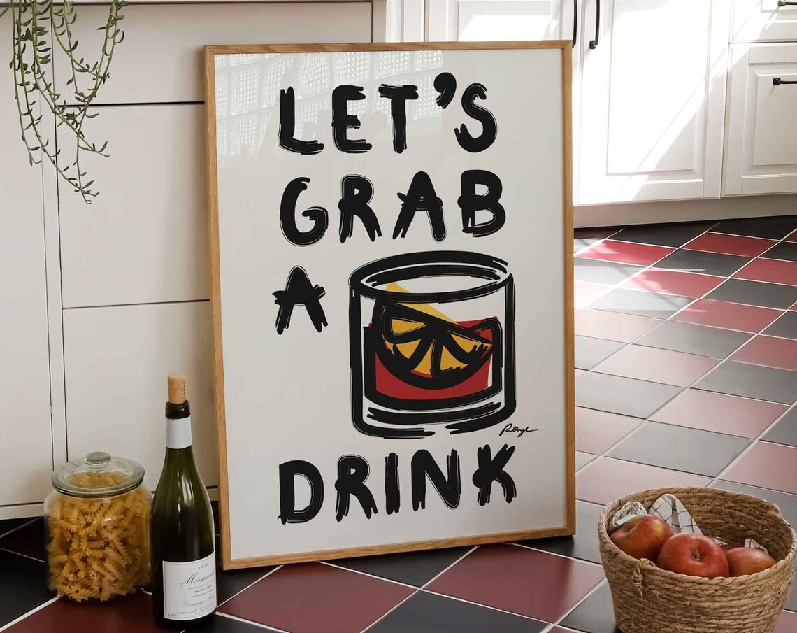 Let's Grab a Drink Cocktail Poster Negroni Bar Art Retro Kitchen Wall Decor