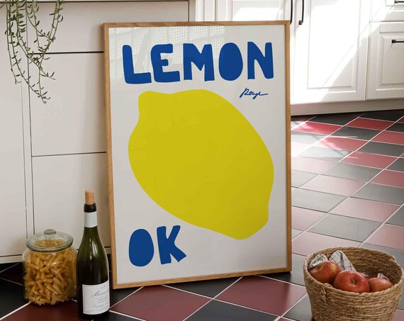 Vintage Italian Lemon Art Print, Kitchen Poster