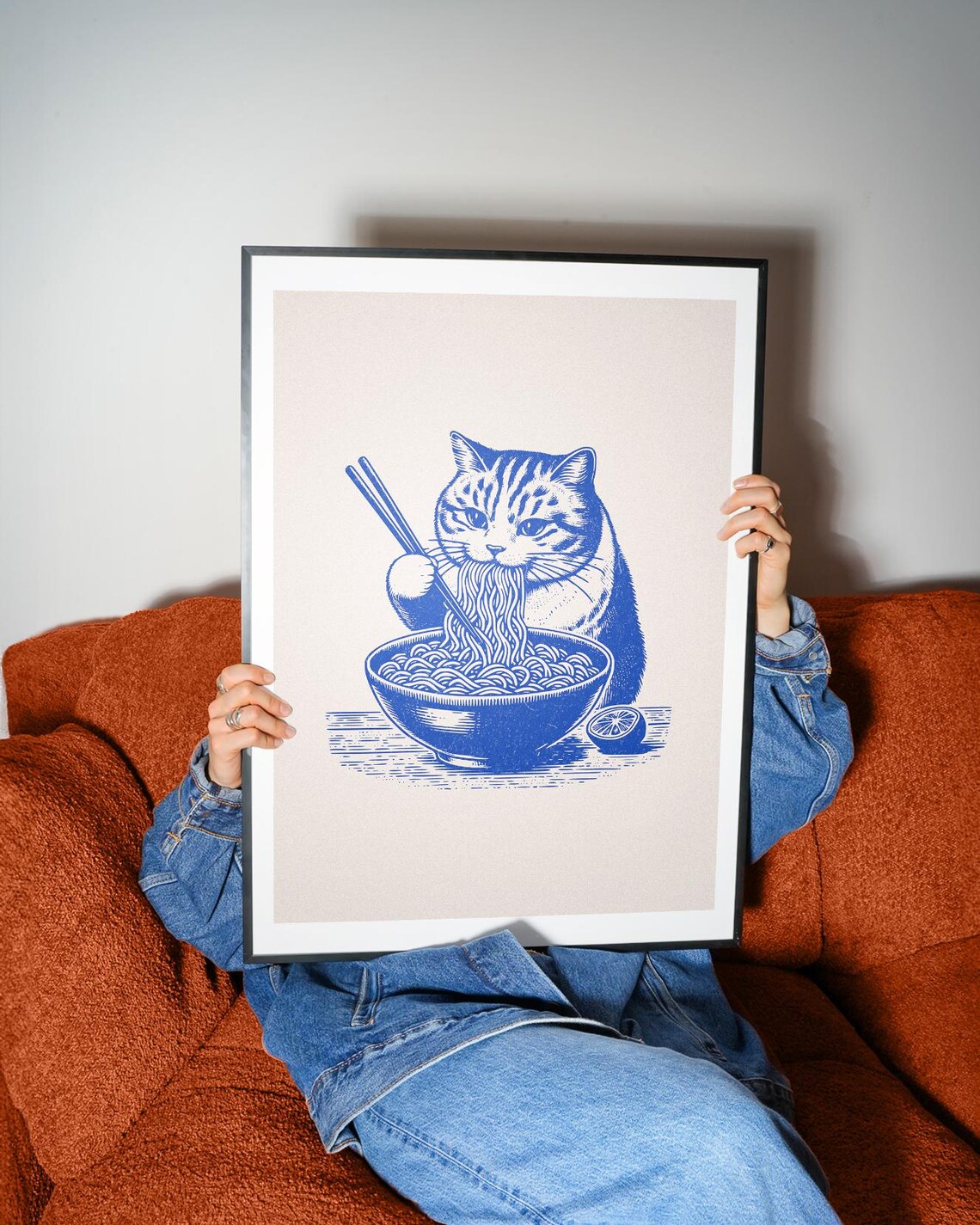Cat Eating Ramen, Retro Kitchen Art Print - Image 3