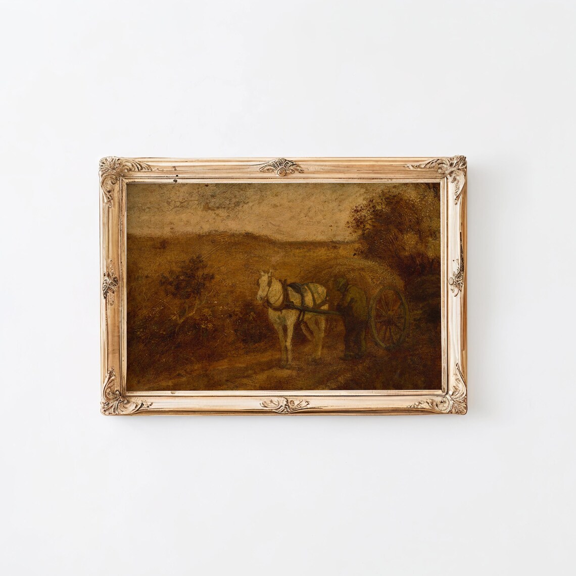 Vintage Farmer And Horse Art Print, Rustic Landscape - Image 2