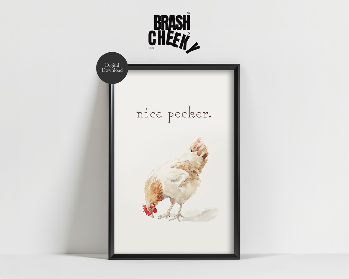 Nice Pecker Funny Watercolor Chicken Hen Farmhouse Bathroom Poster - Image 4