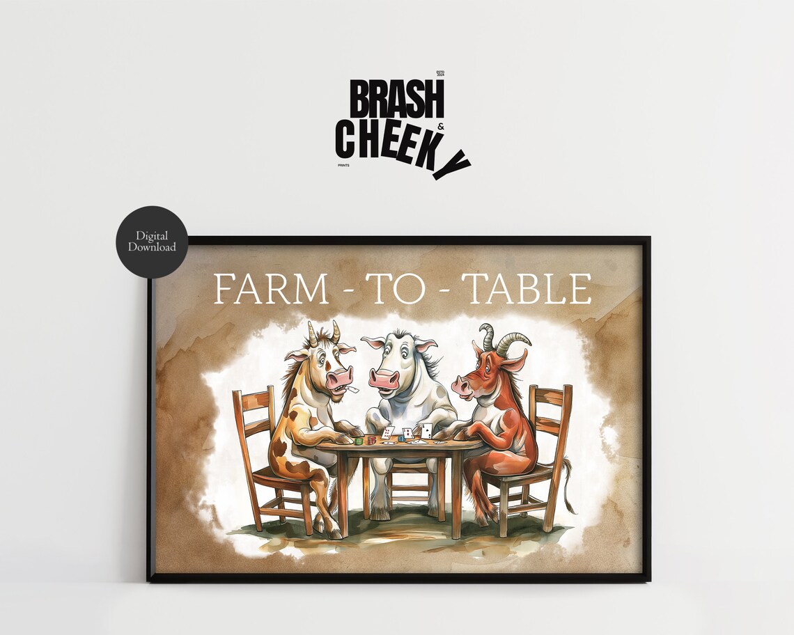 Farm to Table Cows Playing Poker Funny Farm Animal Decor Poster
