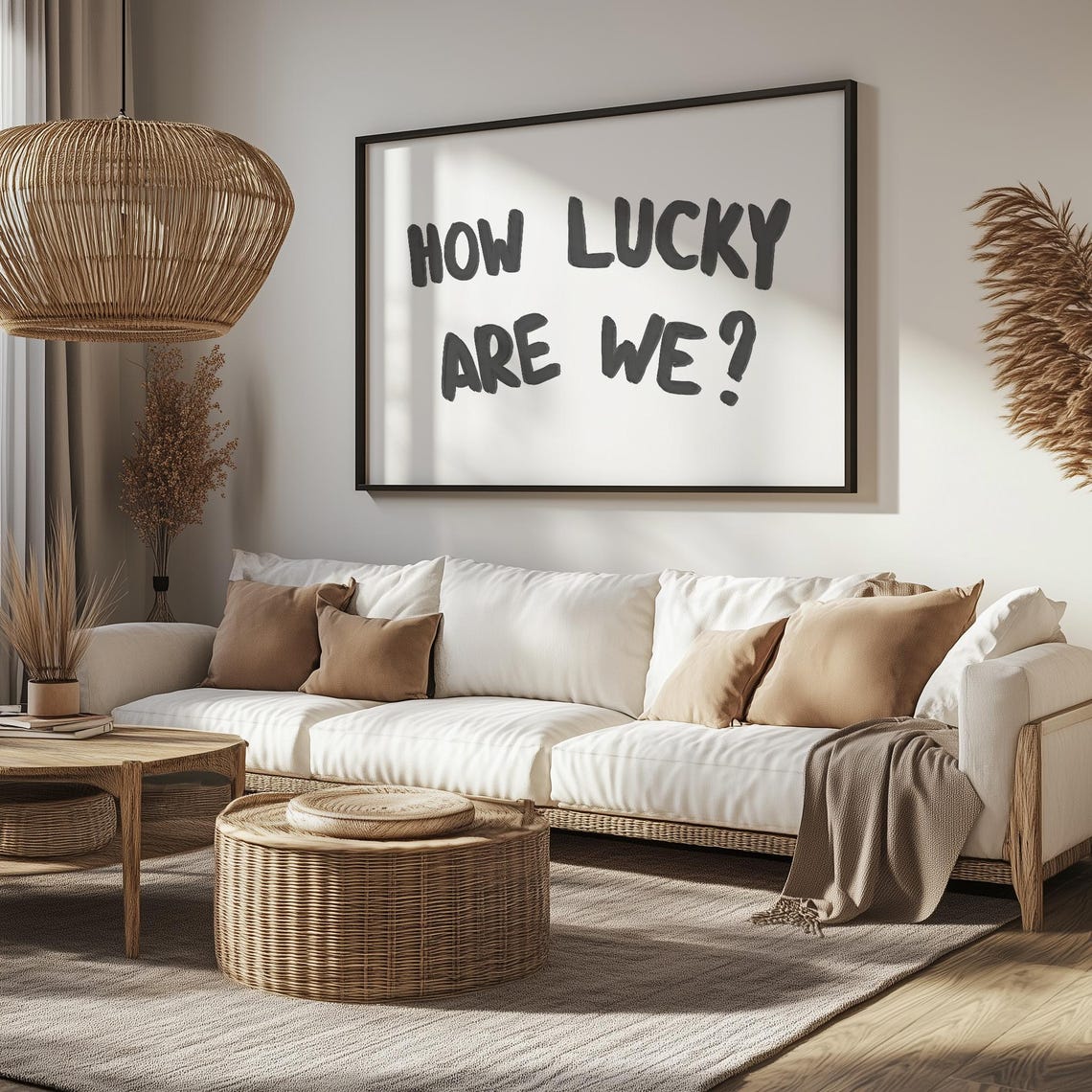 How Lucky Are We Grateful Hand Lettered Thankful Wall Poster - Image 2