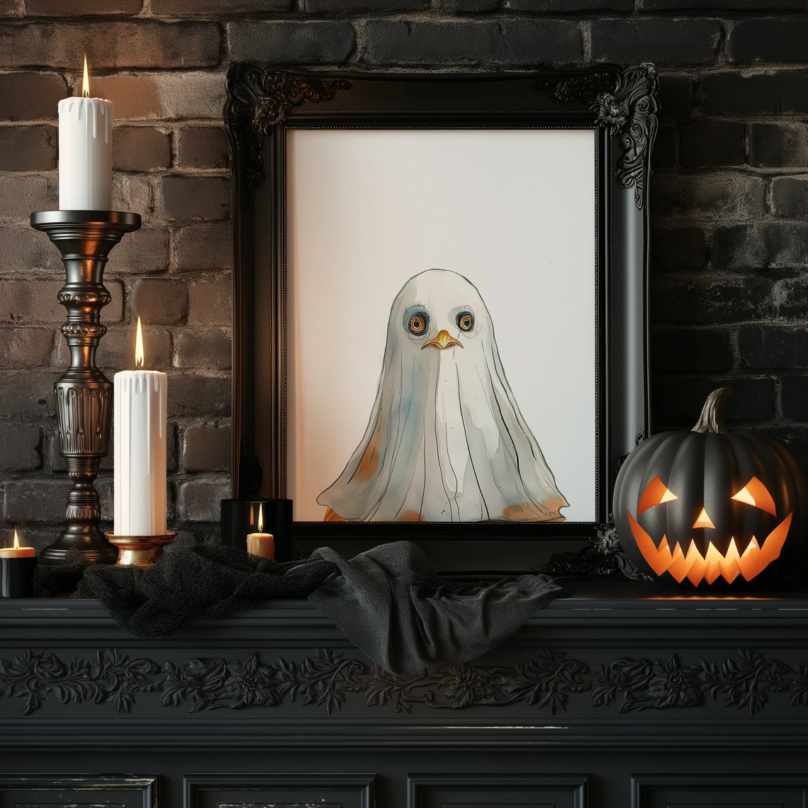Chicken Ghost Watercolor Cute Hen Dressed As Ghost Halloween Poster - Image 2