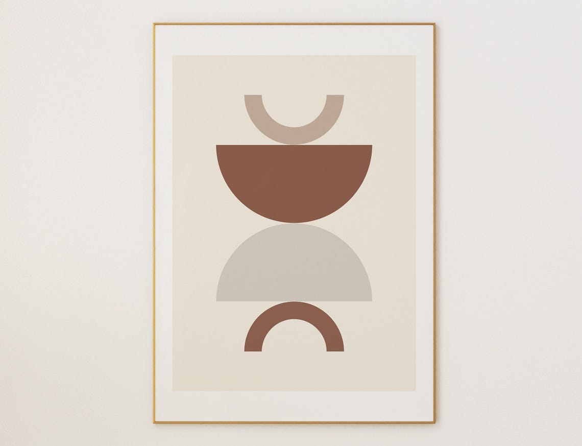 Mid Century Modern Abstract Geometric Half Moon Shapes Art Poster