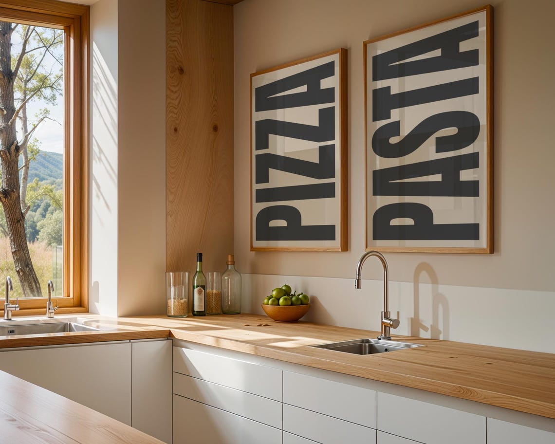 Pasta Typography Poster Bold Black Letters Kitchen Wall Decor - Image 3