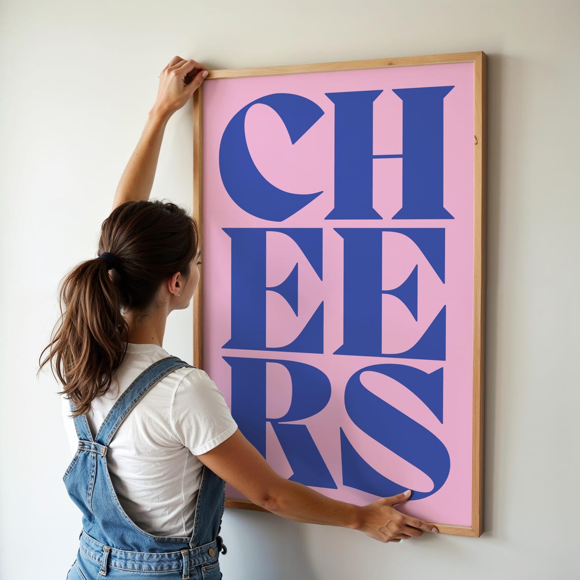 Cheers Poster Pink Pastel Kitchen Art Bar Wall Typography