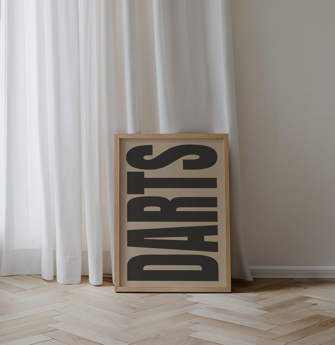 Darts Typography Poster, Soft Black Beige Art Print - Image 2
