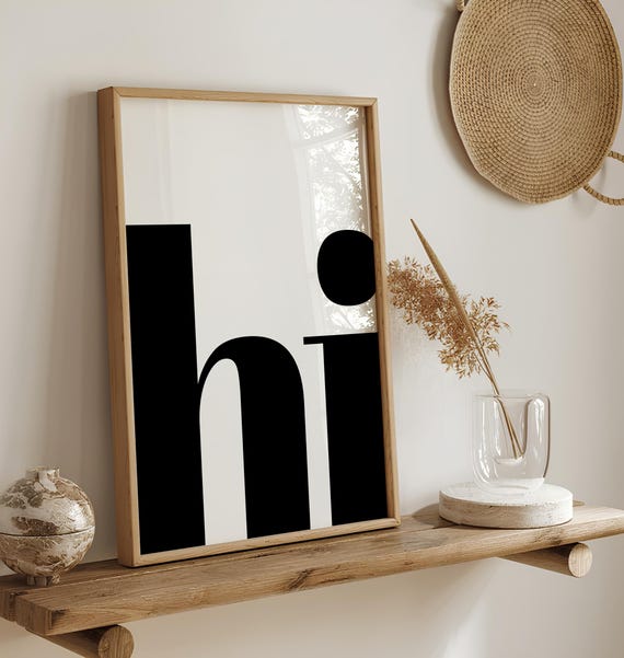 Hi Hello Typography Art Print, Black White Decor