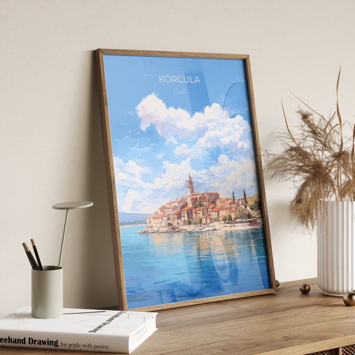 Korcula Croatia Island Old Town Bell Tower Over the Sea Travel Poster - Image 2