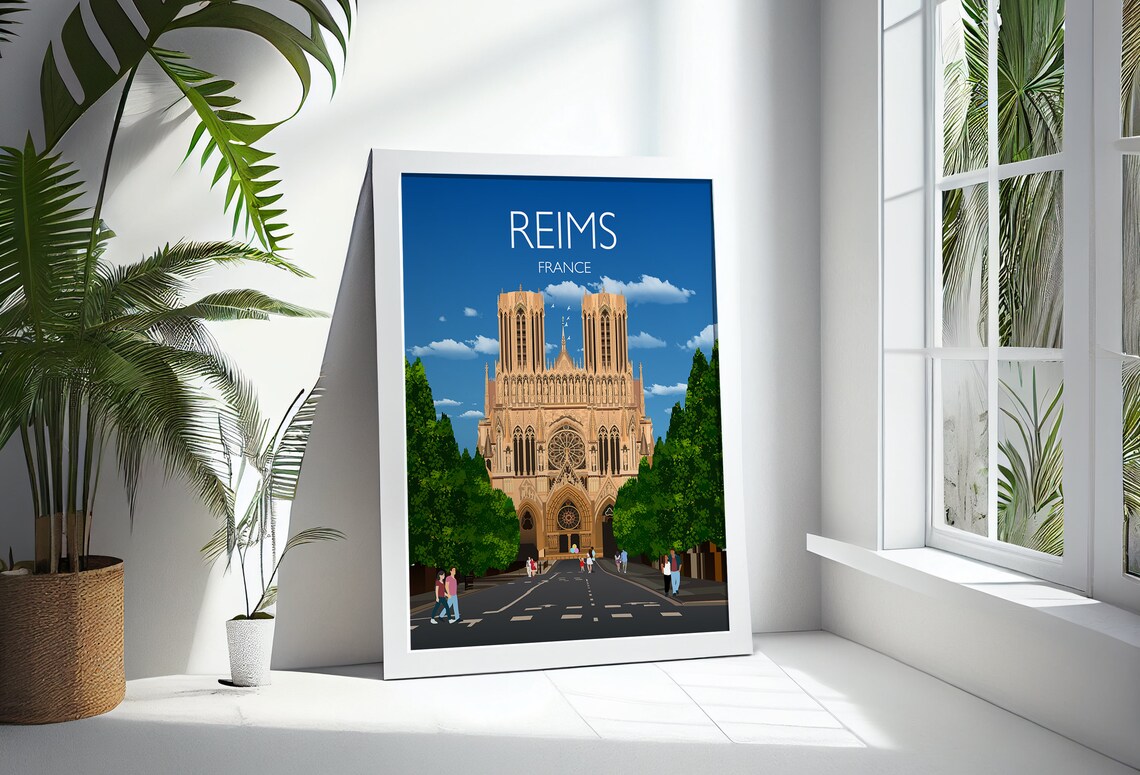 Reims France Gothic Cathedral Twin Towers Historic Travel Poster - Image 3