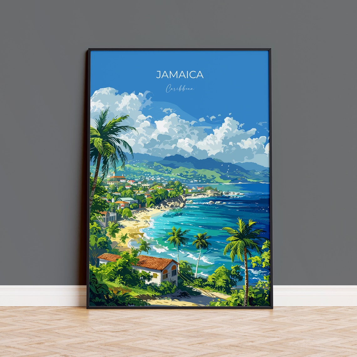 Jamaica Caribbean Panoramic Coast And Mountain View Travel Poster