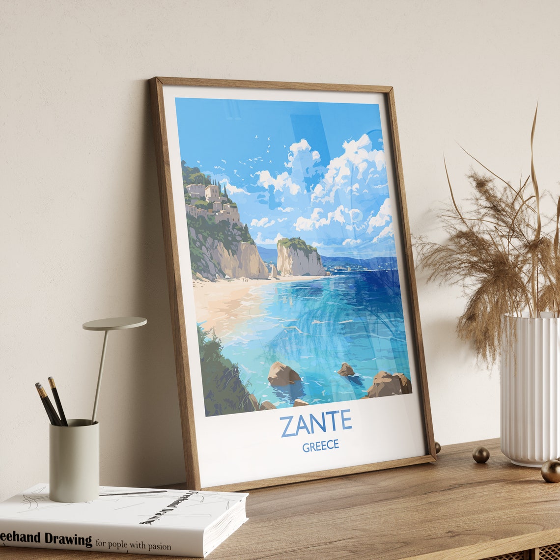 Zante Travel Print Travel Poster Of Zante Greece Gift Greek Islands Art Zante Gift Wall Art Print - Image 3