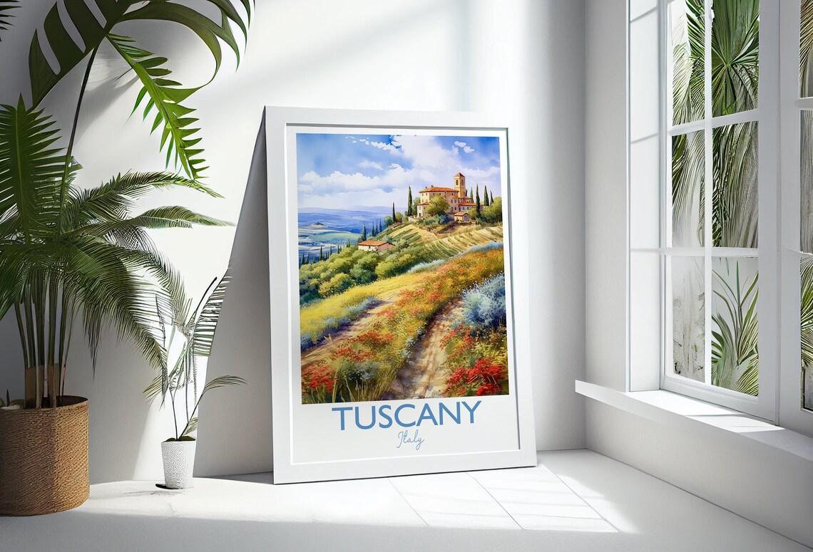 Tuscany Italy Rolling Hills Vineyard Villa Watercolor Poster - Image 3