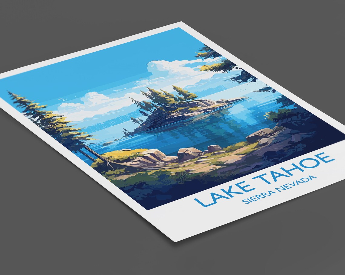 Lake Tahoe Sierra Nevada Pine Island Blue Water Travel Poster - Image 2