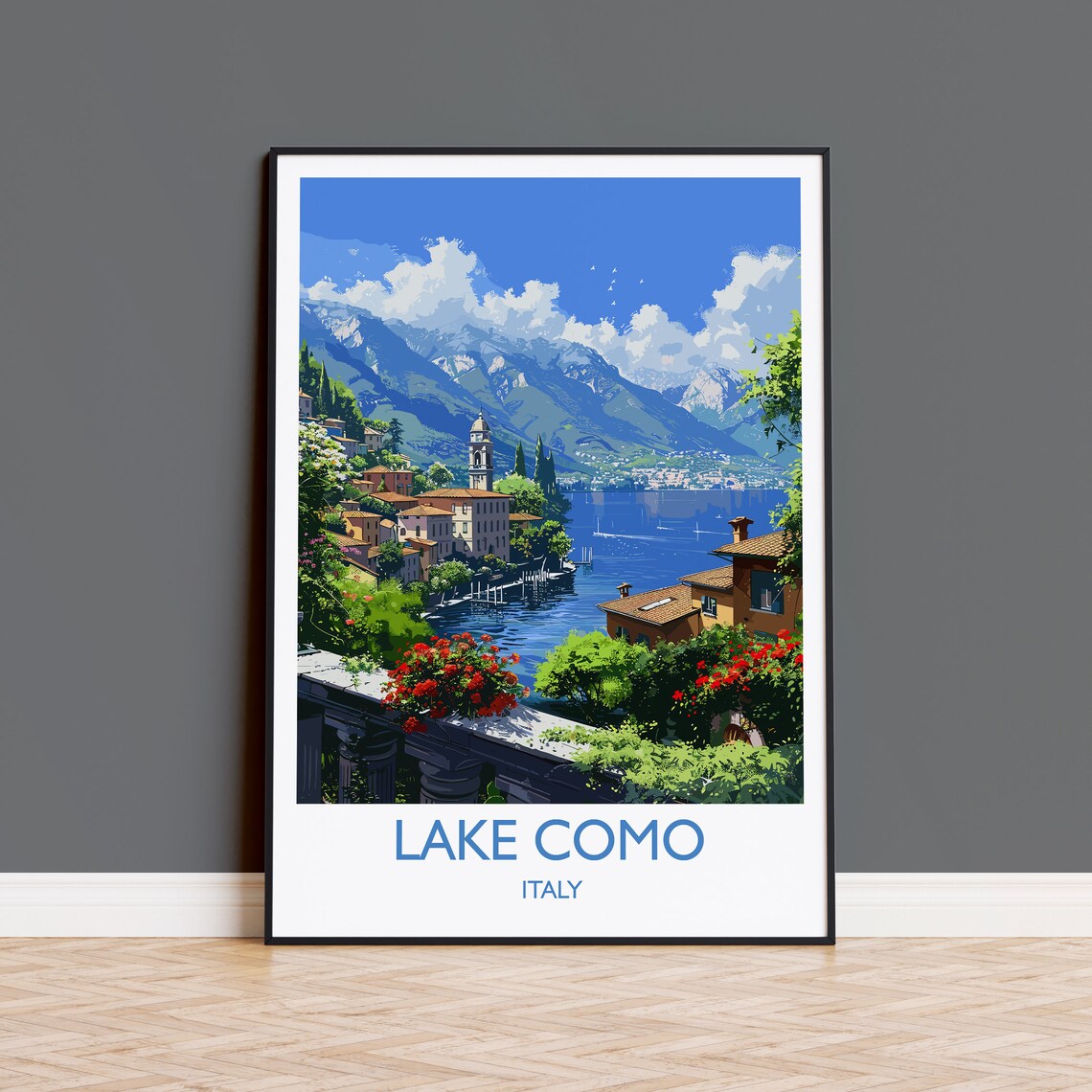 Lake Como Travel Poster, Italy Italian Lakes Art