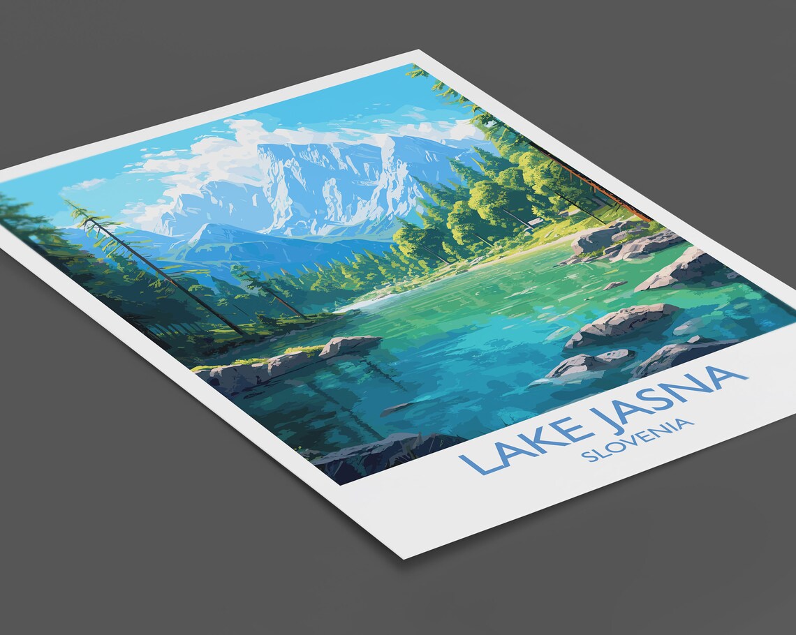 Lake Jasna Slovenia Turquoise Lake Mountain Scene Art Poster - Image 2
