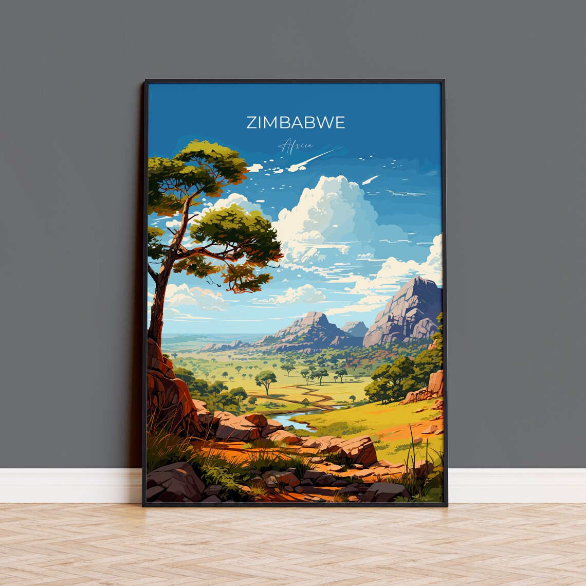 Zimbabwe Travel Poster, Africa Wall Art Print