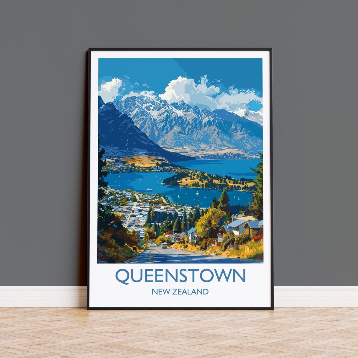Queenstown Travel Poster, New Zealand Wall Art