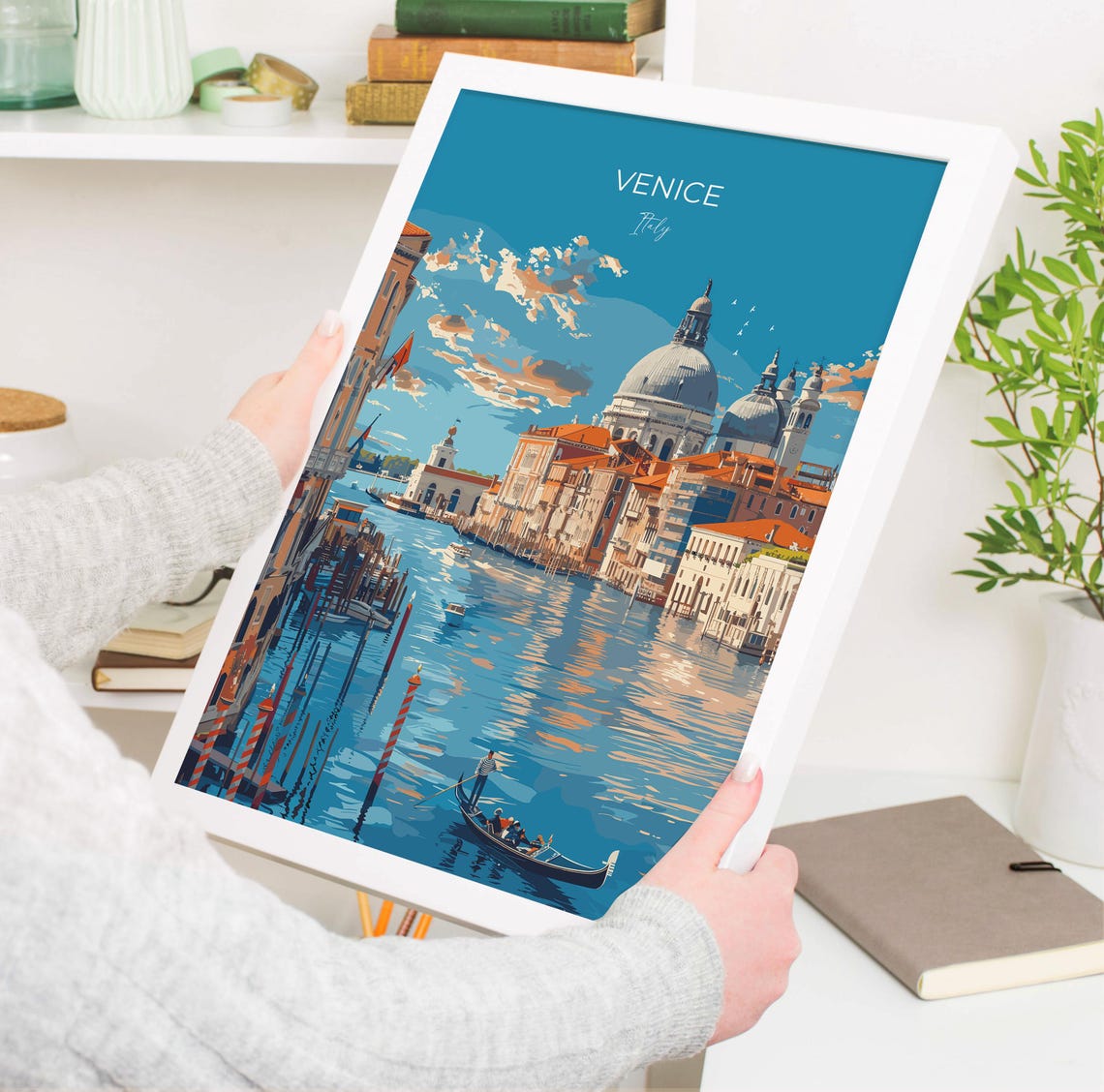Venice Italy Grand Canal Gondola Salute Basilica Day View Poster - Image 3