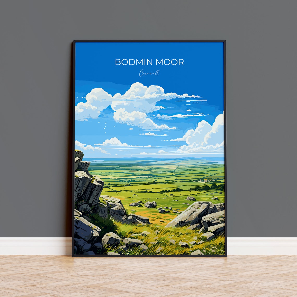 Bodmin Moor Cornwall Rock Outcrops Blue Sky Countryside Travel Print