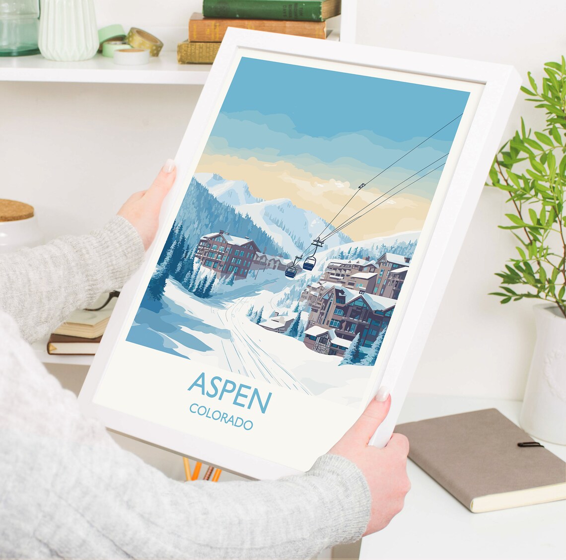Aspen Colorado Ski Gondola Snowy Village Winter Travel Poster - Image 5