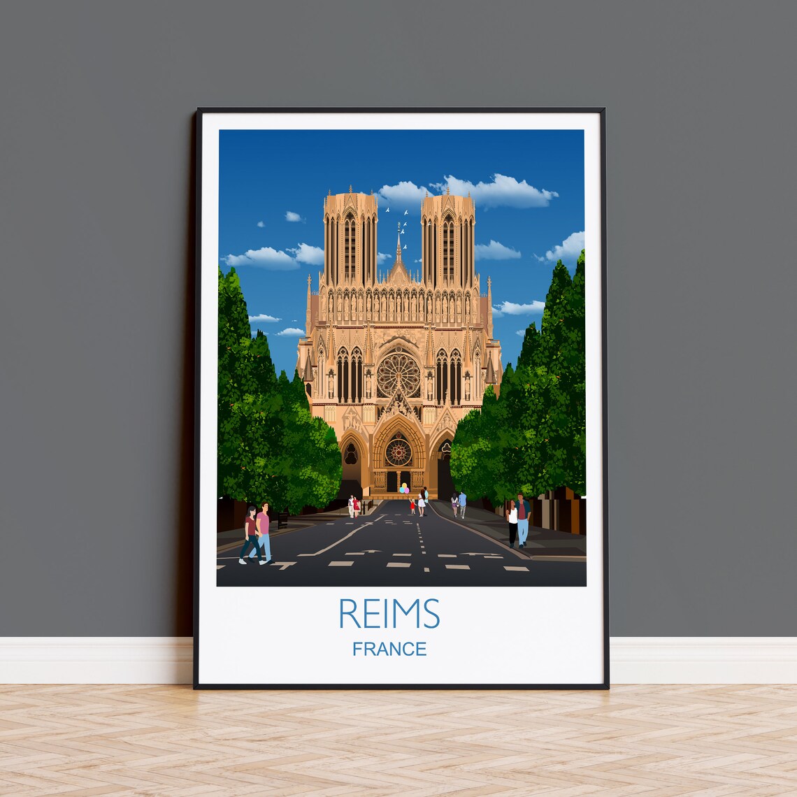 Reims France Gothic Cathedral Facade Landmark City Travel Poster