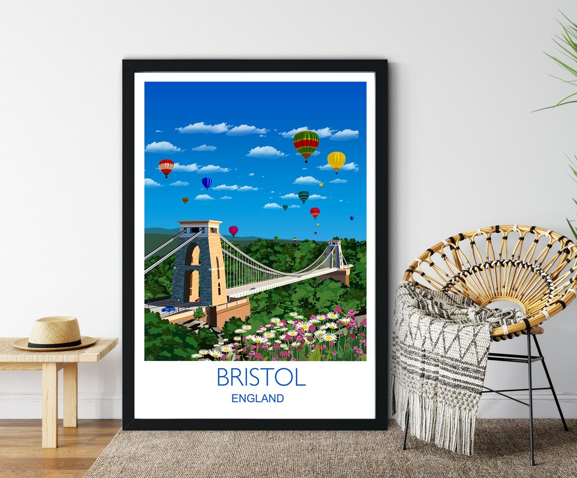 Bristol England Suspension Bridge Hot Air Balloons Daytime Poster