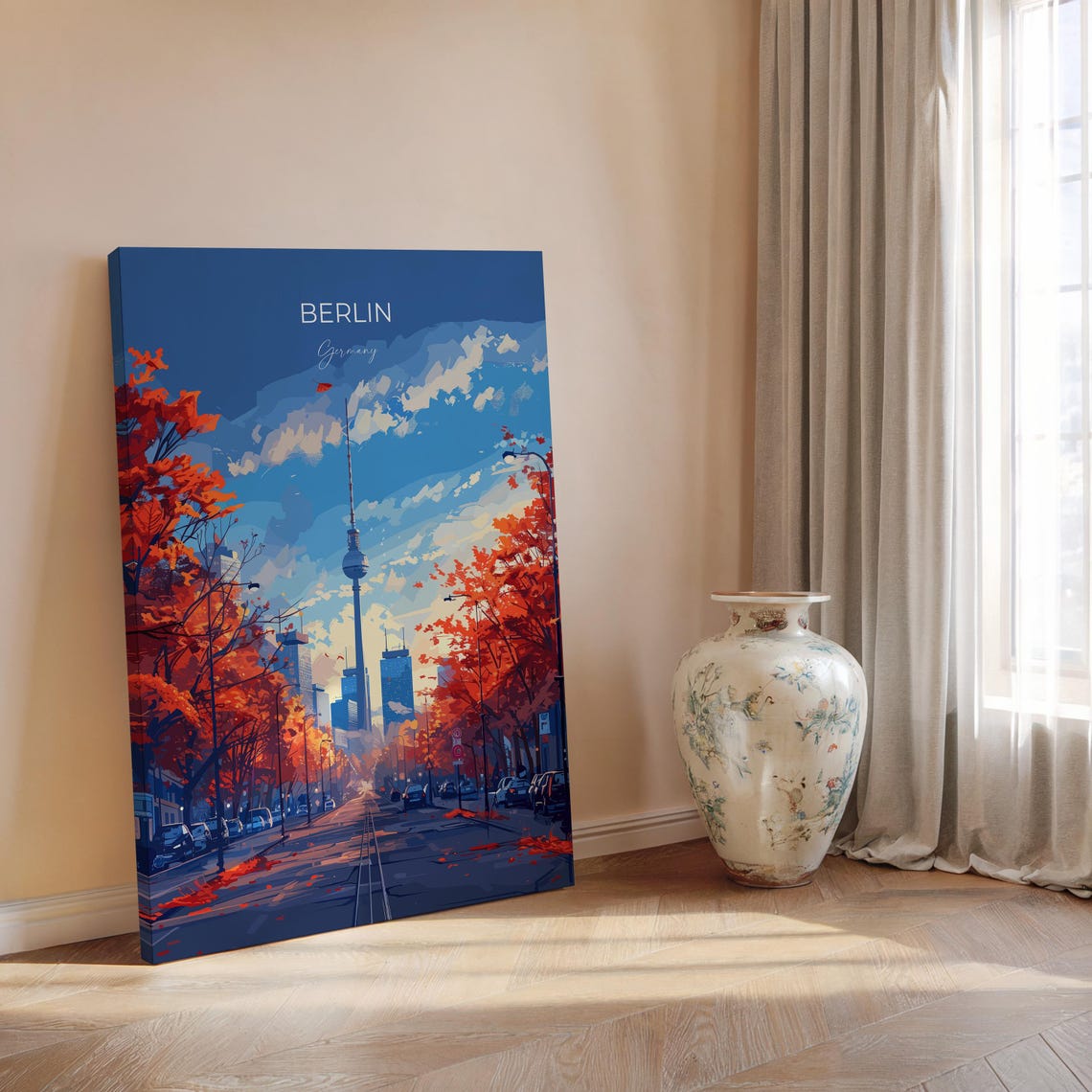 Berlin Germany TV Tower Autumn Red Tree Boulevard View Poster - Image 2