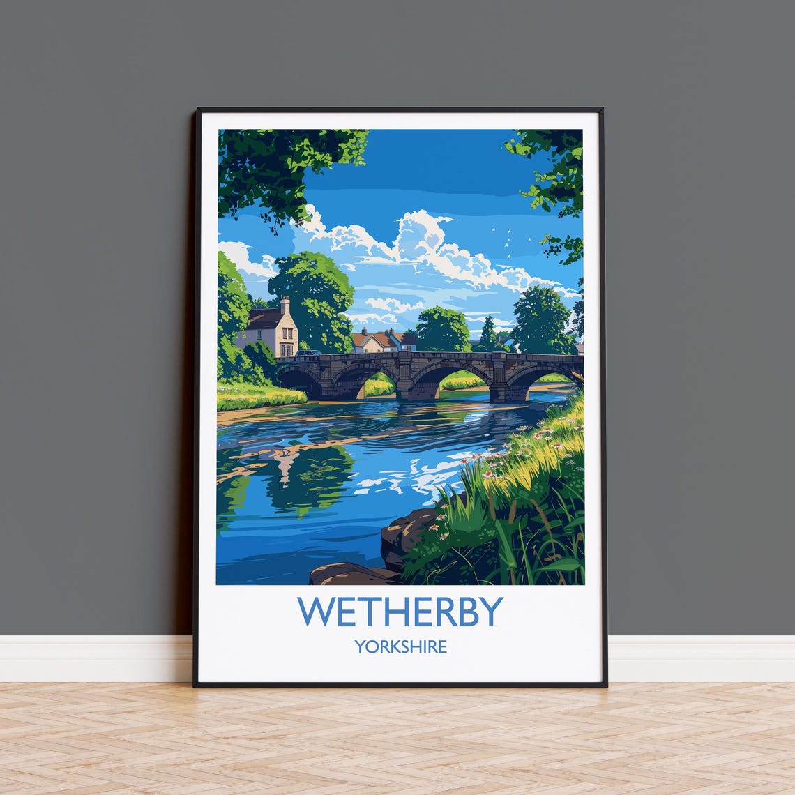 Wetherby Yorkshire River Wharfe Stone Bridge Retro Travel Poster