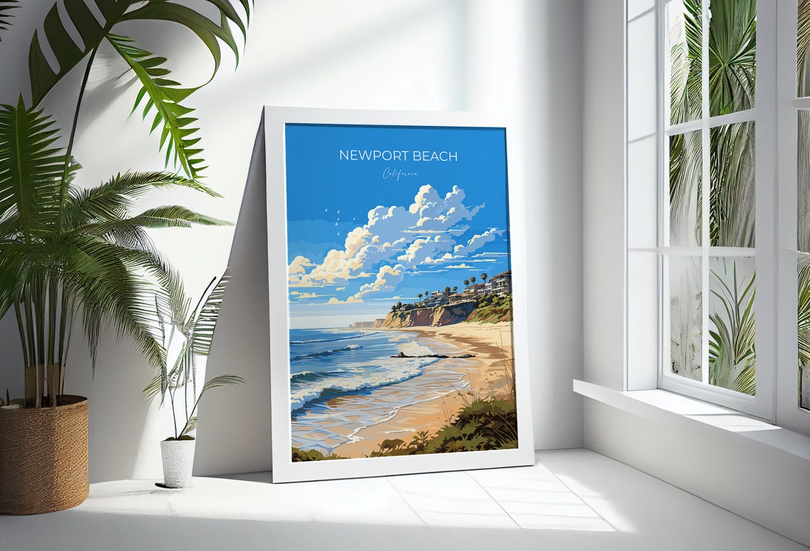 Newport Beach California Coastal Shoreline Surf Waves Script Poster - Image 3