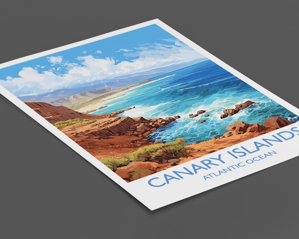 Canary Islands Atlantic Ocean Red Cliffs Coastline Travel Poster - Image 2
