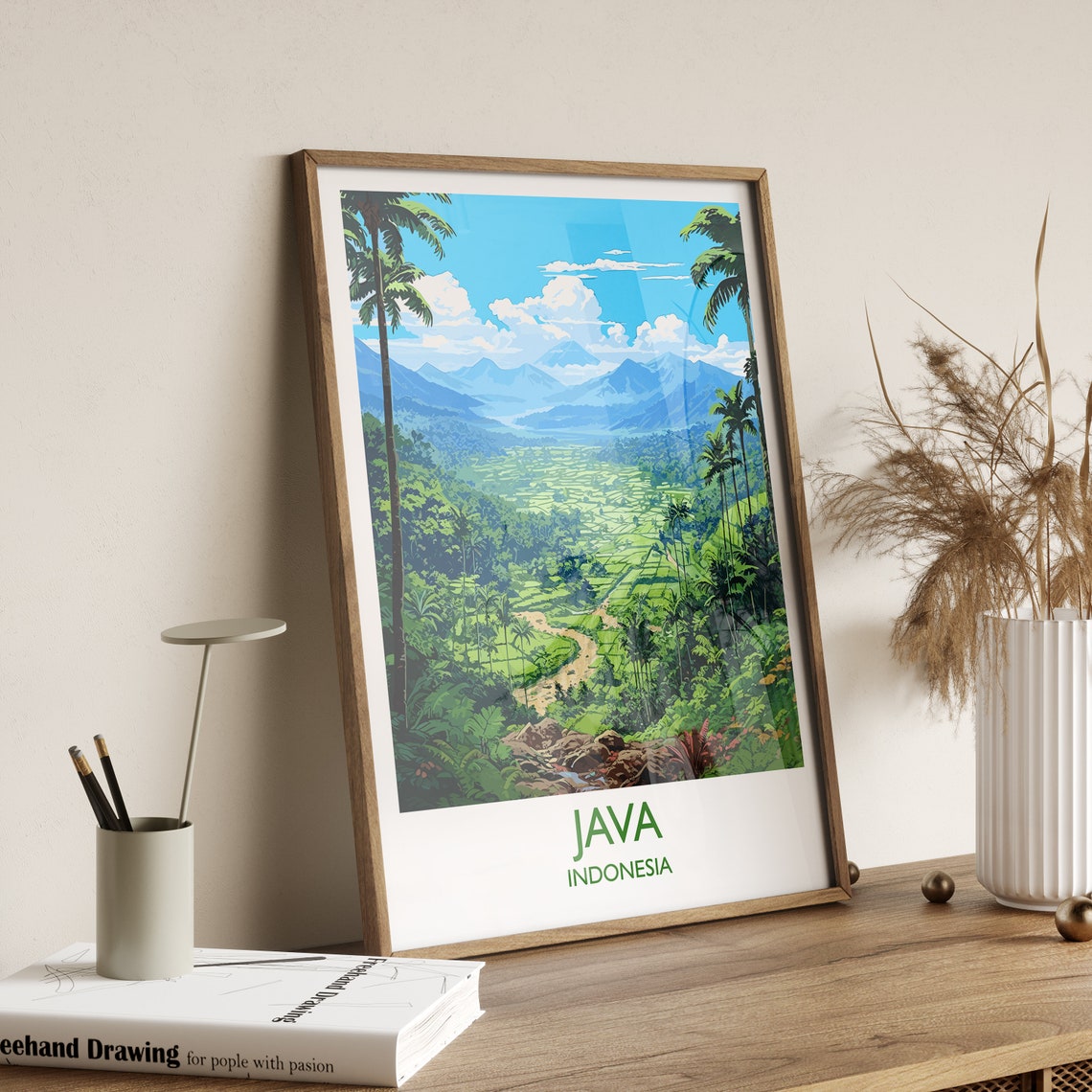 Java Indonesia Rice Terrace Jungle Volcano Mountain Art Poster - Image 3