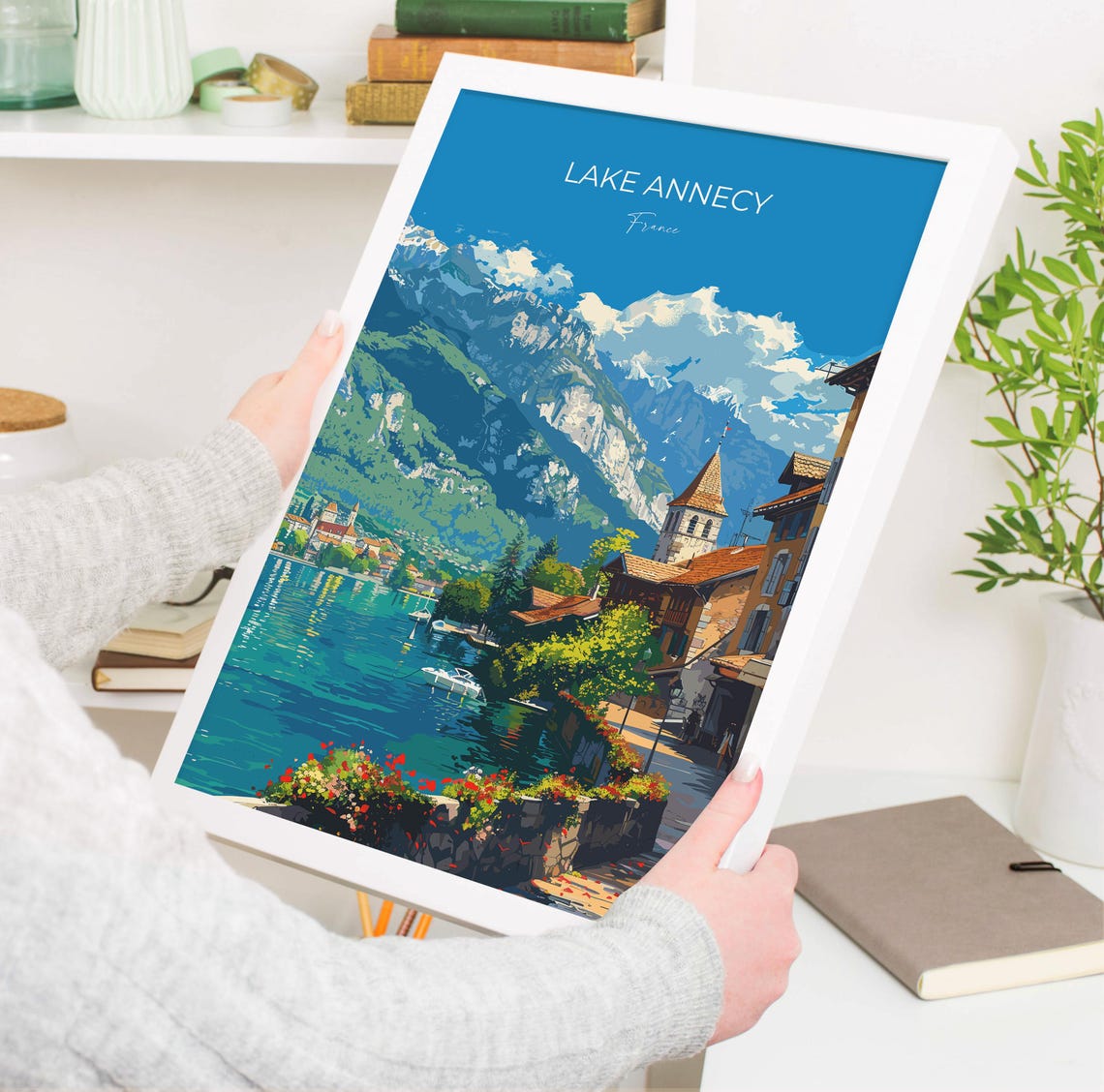 Lake Annecy Travel Print Wall Art Travel Poster Of Lake Annecy Lake Annecy Art Lovers Gift France French Lakes Art Gift - Image 3