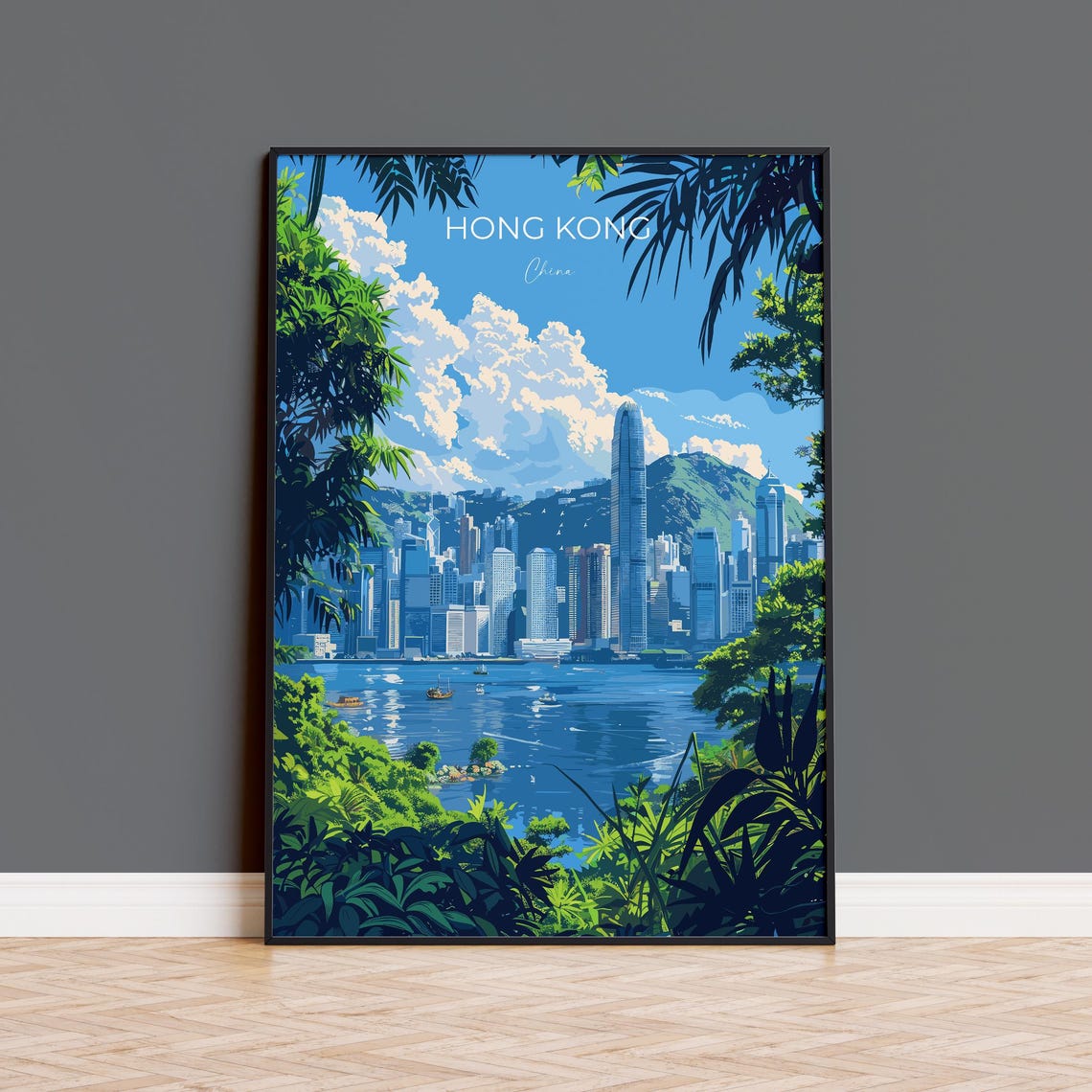 Hong Kong Travel Poster Travel Print Of Hong Kong Hong Kong Art Lovers Gift China Wall Art Gift