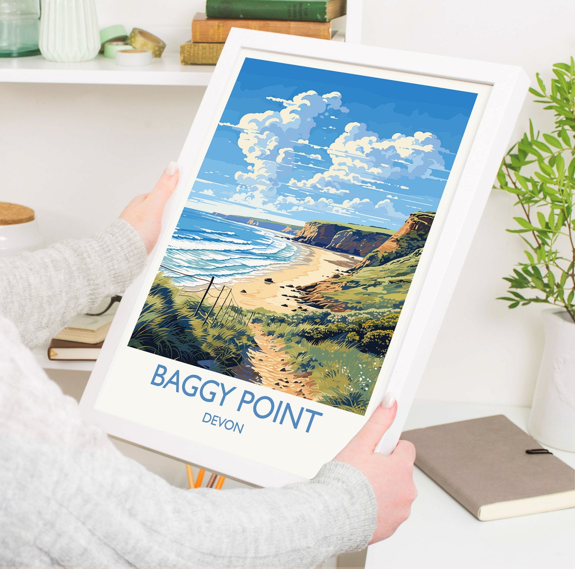 Baggy Point Devon Coastal Path Dunes Overlooking Beach Travel Poster - Image 5