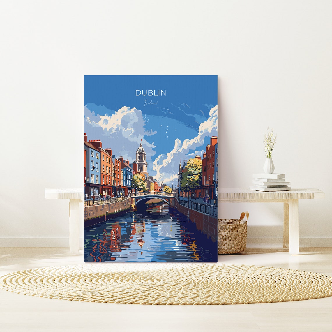 Dublin Ireland Liffey Bridge Riverside Buildings Scene Travel Poster - Image 2