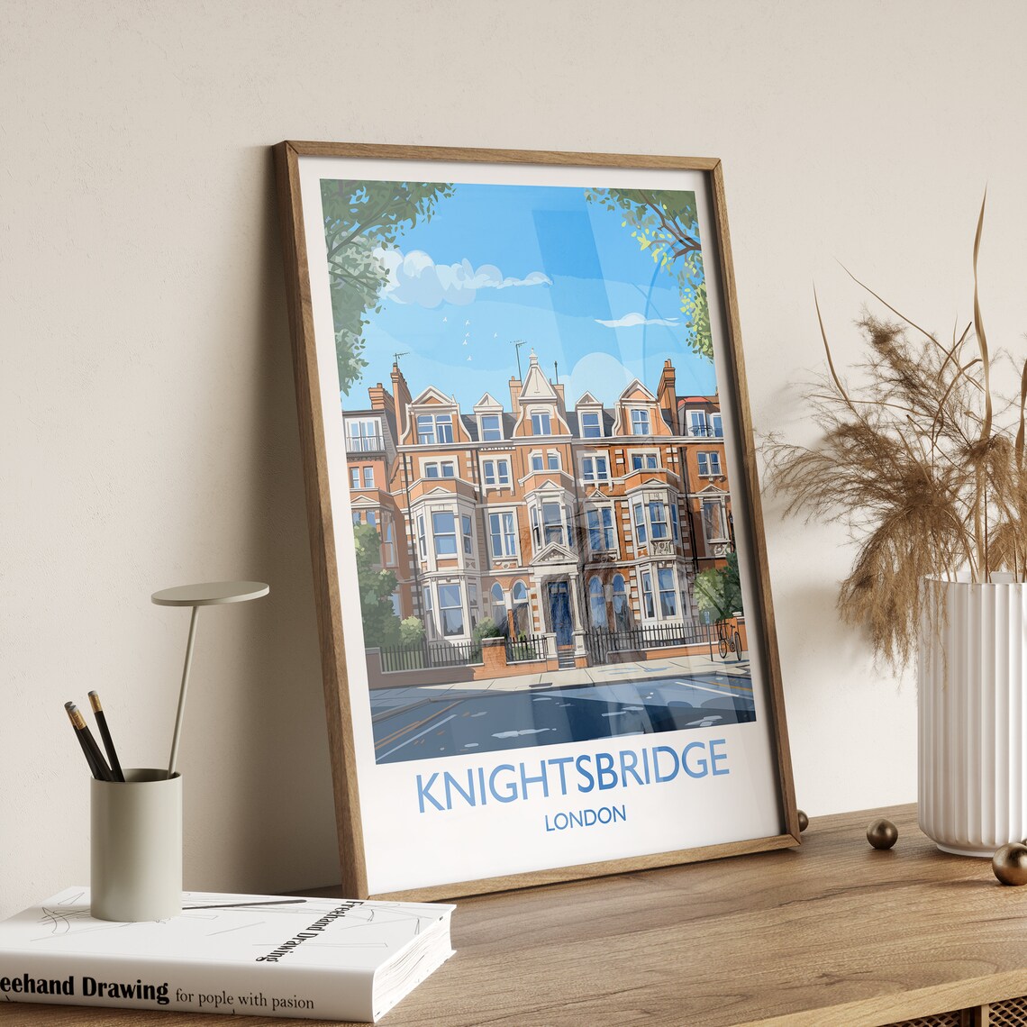Knightsbridge London Red Brick Townhouses Bay Windows Travel Poster - Image 3