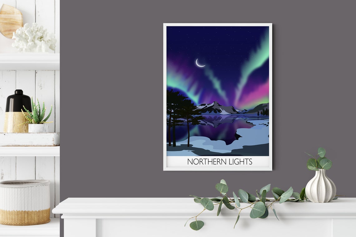 Northern Lights Aurora Lake Reflection Starry Night Art Poster - Image 4