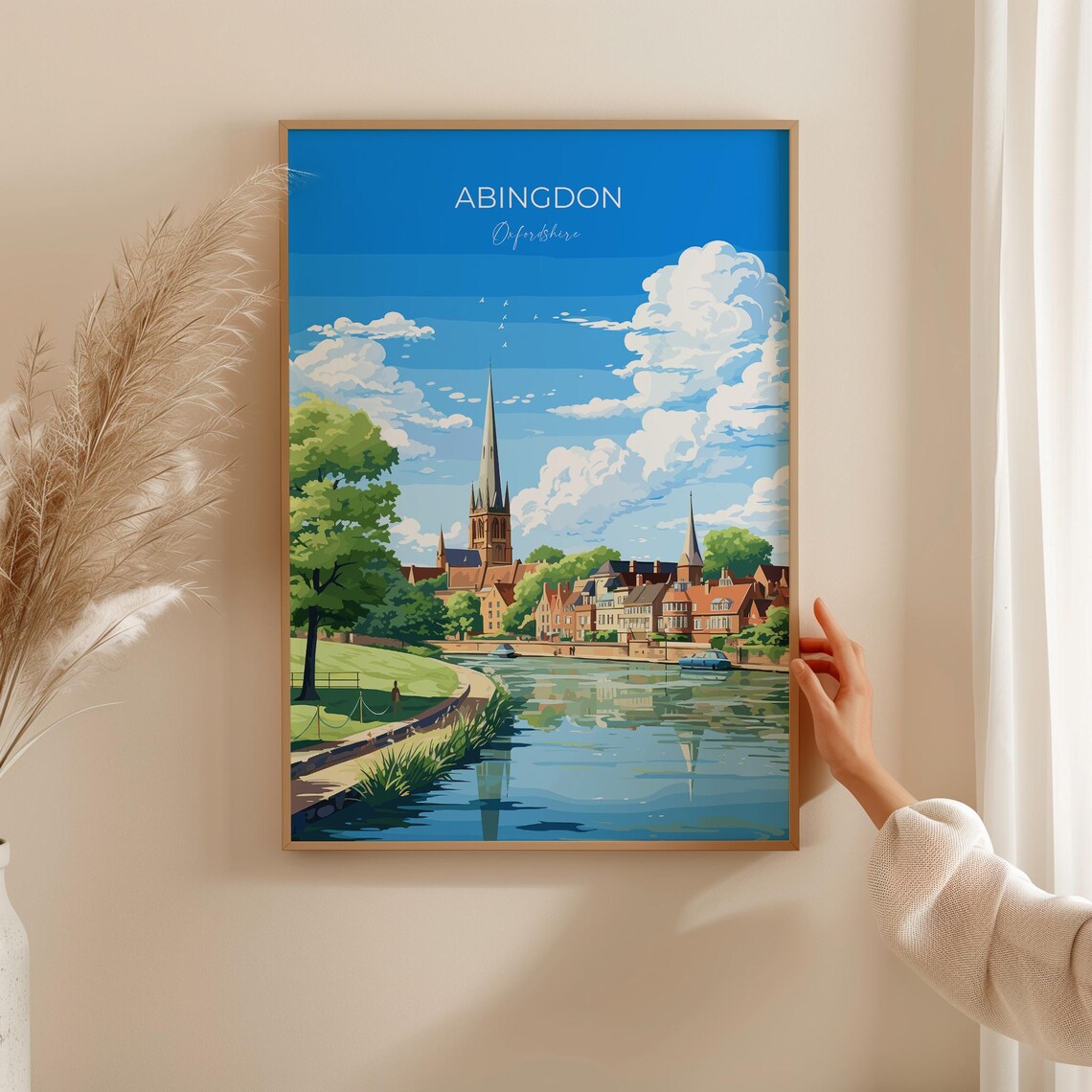 Abingdon Oxfordshire Riverside Church Spire Vintage Travel Poster - Image 2
