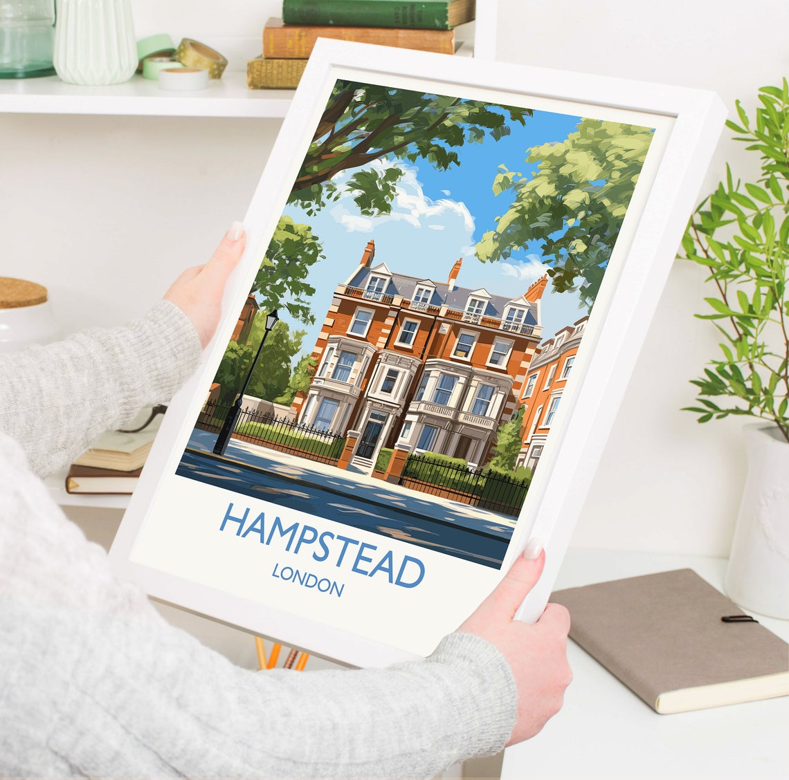Hampstead London Leafy Street Mansion Blocks Travel Poster Wall Decor - Image 5