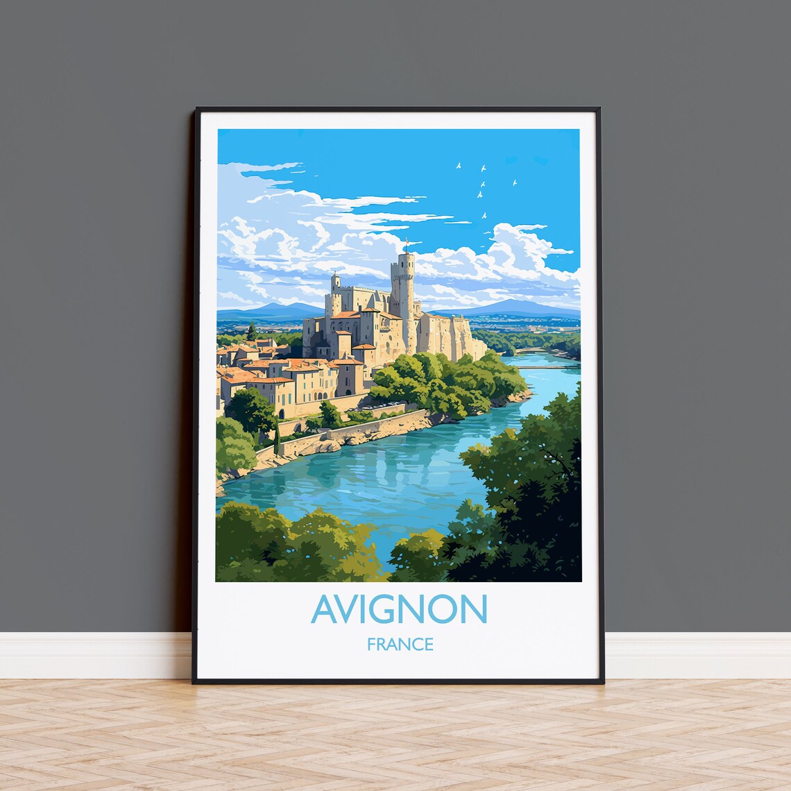 Avignon France Riverside Palace Fortress Provence Views Travel Poster
