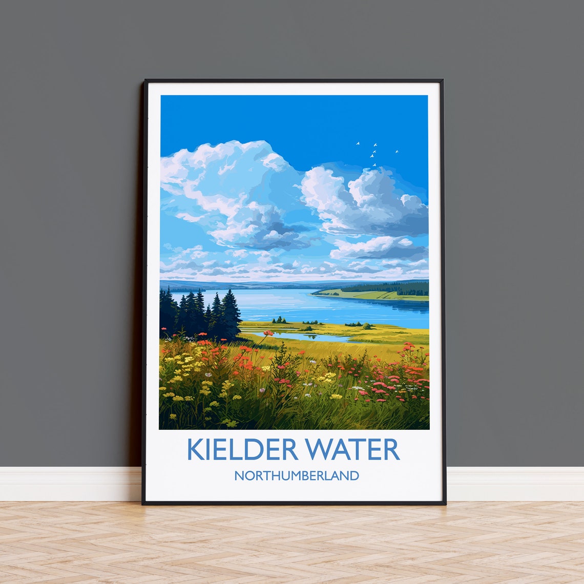 Kielder Water Northumberland Reservoir Meadow Wildflowers Poster