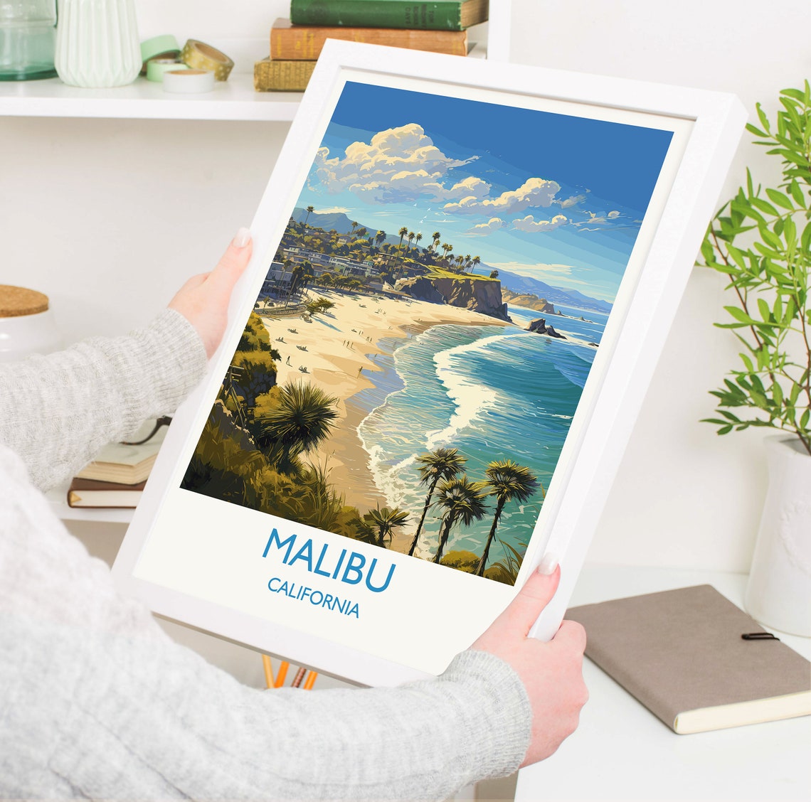 Malibu California Sandy Beach Palm Trees Surf Coast Travel Poster - Image 5