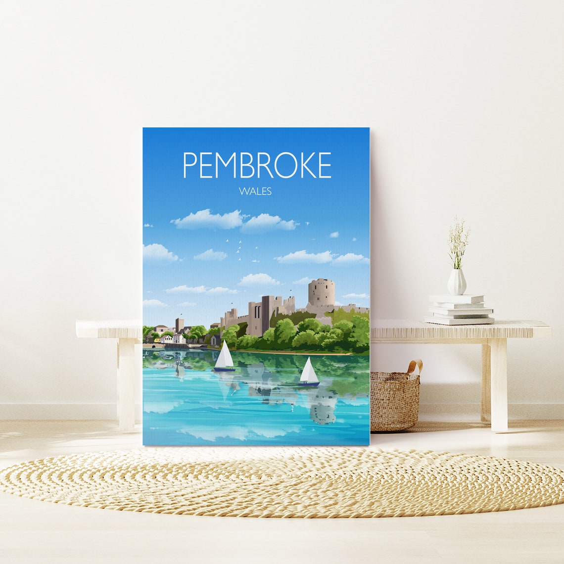 Pembroke Travel Print Travel Poster Of Pembroke Wales Pembrokeshire Art Gift Wales Art Lovers Gift Wall Art Print - Image 2