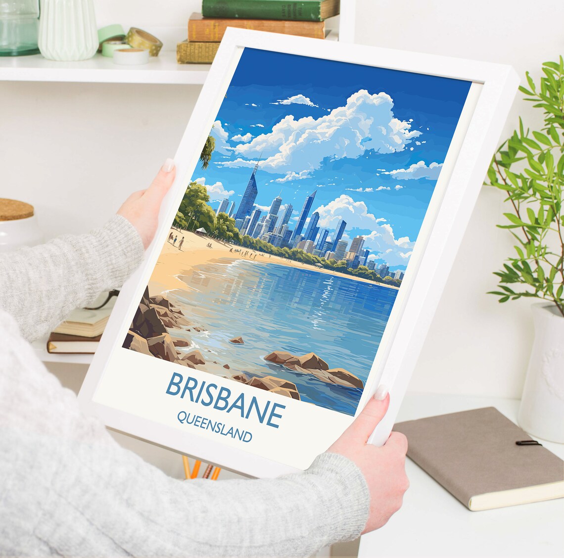 Brisbane Queensland City Skyline Waterfront Beach Scene Travel Poster - Image 5